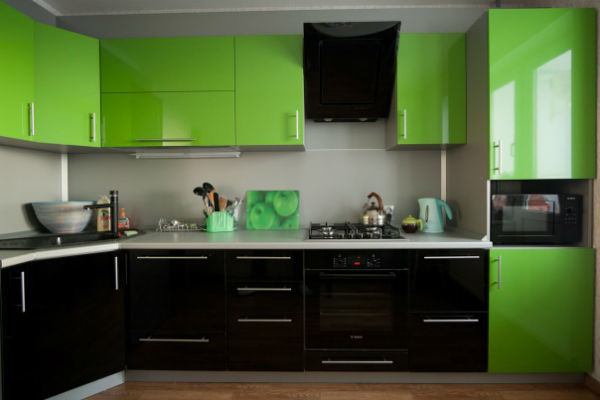 La cucina nera verde chiaro è un'ottima soluzione per chi ama la stravaganza.