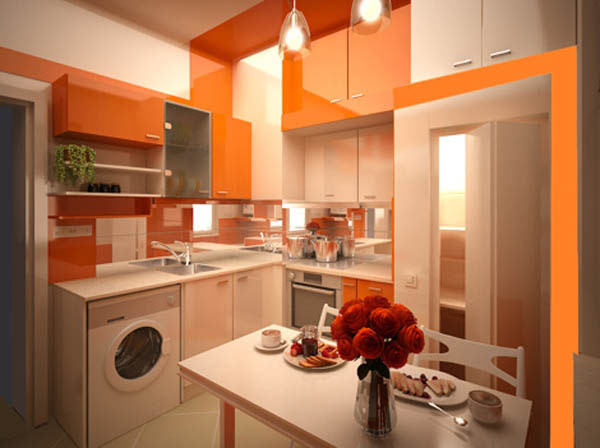 L'arancio lucido è sempre un accento vincente per una cucina: l'arancione