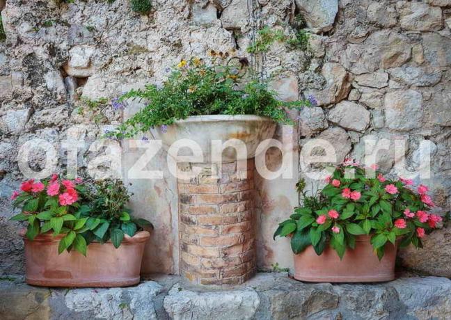 Vaso di fiori: decorazione esterna del calcestruzzo con le loro mani