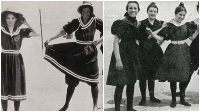 Costumi da bagno inizio del 20 ° secolo, tutti uguali, lo stile "puritano".