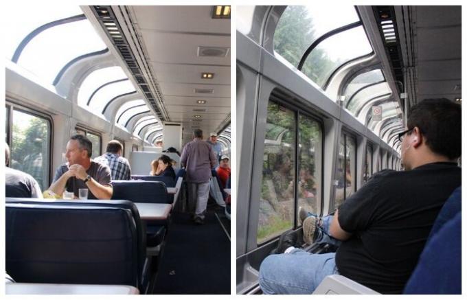 carrozza ristorante e uno speciale escursione treno è dotato di finestre panoramiche, in modo che i passeggeri possono godersi il paesaggio (USA).