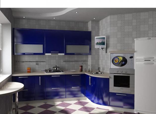 Un design interessante di una cucina di 10 metri con colori freddi, ma qui la cosa principale è che c