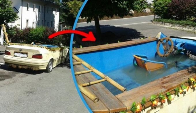 BMW, trasformato in una piscina. | Foto: i.imgur.com.