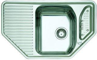 Lavello per cucina ad angolo per installazione in base 90x90 cm, materiale: acciaio inox con decoro lino.