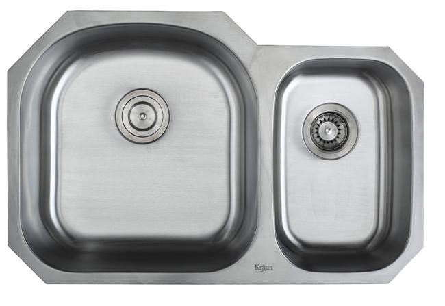 Eccellente lavello da cucina da incasso a due vasche, calibro 16 in acciaio inox