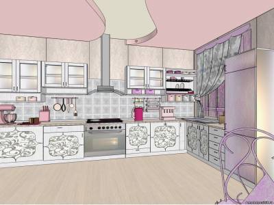 Design - progetto in stile shabby - chic: cucina nei toni del grigio-viola.