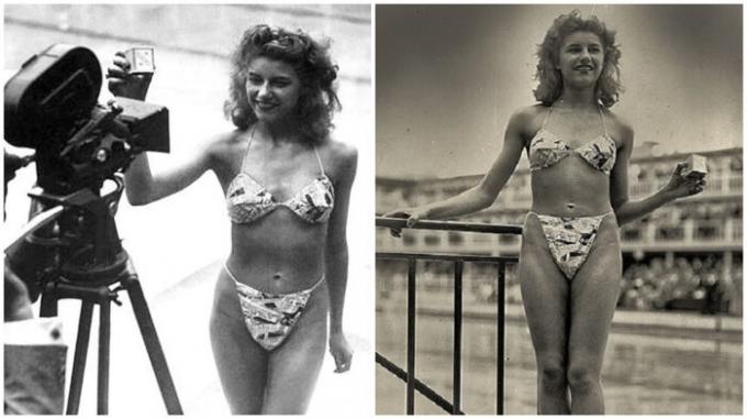 19-year-old ballerina Micheline Bernardini - l'unico che ha accettato di contaminare in bikini (1946).