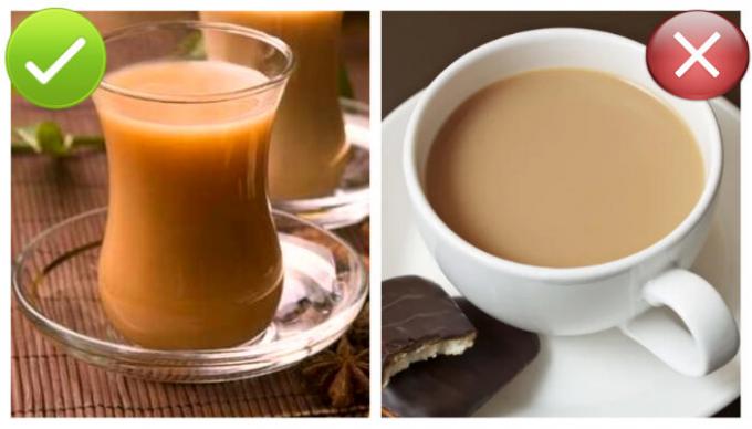 il tè di qualità è di colore arancione con l'aggiunta di latte. 