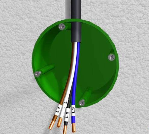 Fig. 1: 1 filo di alimentazione e 3 fili ad un lampadario