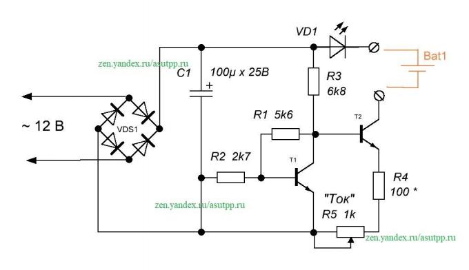 Descrizione del circuito regolatore di corrente, come caricabatterie universale