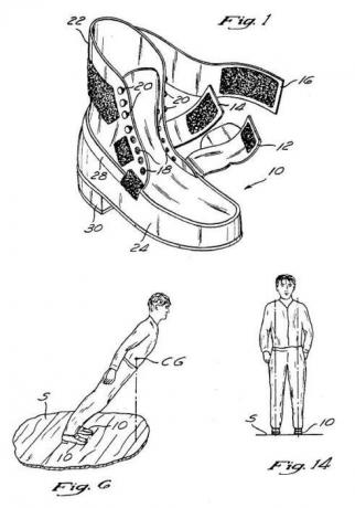 Figura brevetto calzature con effetto anti-gravitazionale.